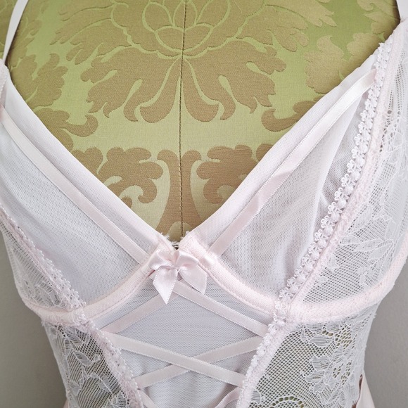 Adore Me NWT Pink Floral Lace Corset Babydoll Garter 34C Feminine Fairycore - Picture 3 of 9